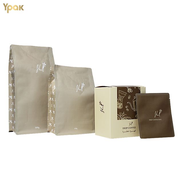 Ypak Custom Biodegradable Recyclable Flat Bottom Coffee Packaging 250G/250Gr/1Kg Resealable Heat Seal Gravure Printed Paper Bags