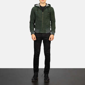 Nintenzo Green Hooded <b>Suede</b> Bomber <b>Jacket</b> Vintage Style Embroidered Zippered XS to 6XL Sizes for Autumn and Spring Seasons - Product Image 3