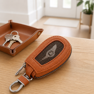 Étui à clés de voiture en cuir PU avec motif nid d'abeille, universel, avec crochet en métal - Product Image 3