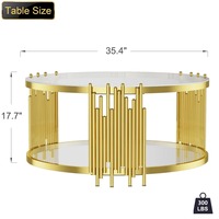 Mesa de Centro Redonda Moderna y Ecológica con Tapa de Metal y Vidrio, Muebles para Sala de Estar para Uso Doméstico M.R. ARTESANÍAS MR-1208