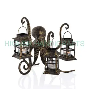 Best Selling Octopus Antique Lantern with 3 Candle Holder Sculpture Metal Hanging Coastal Nautical Lantern New Design Size 18"W