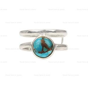 Anillo de doble banda de Plata de Ley 925 auténtica, cobre azul Natural, forma de turquesa, joyería fina hecha a mano para mujer, alta calidad - Product Image 4