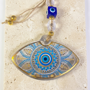 Gold Evil Eye Wall Hanging 8cm Eye Nazar Amulet with Gold & Blue Design, Home Decor & Gift <b>Ornament</b> - Product Image 2