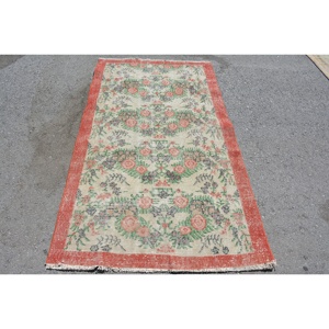 พรมสไตล์ตุรกีโบราณ6.3ft เบจแดง x 3.6สำหรับติดทางเดินห้องนอนยางสำหรับห้องนั่งเล่น - Product Image 1