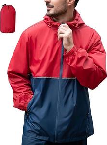 แจ็กเก็ตกันลมมีซิปมีฮู้ดน้ำหนักเบาสำหรับผู้ชายสีแดงสีน้ำเงินบล็อกลายพรางออกแบบสำหรับกีฬากลางแจ้งในฤดูใบไม้ผลิ - Product Image 3