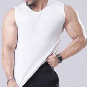 Streetwear Hooded Style Cut and Sew Tank Top Manufacturer Custom Cotton <b>TankTops</b> for <b>Men's</b> Sports Tank Top - Product Image 4