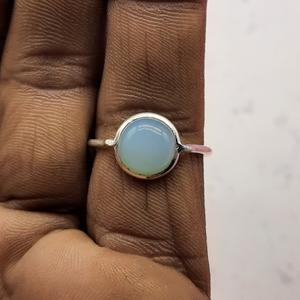 925 argent lunette bague calcédoine pierre précieuse à la main bohème concepteur unisexe mariage/fiançailles/fête accessoire diamant bijoux - Product Image 1