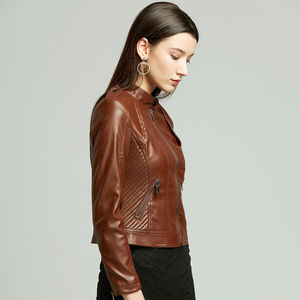 Chaqueta de cuero genuino para mujer, cálida, con forro de algodón, resistente al viento, transpirable, cómoda, abrigo de moda, estilo diario, ropa de abrigo ligera - Product Image 3