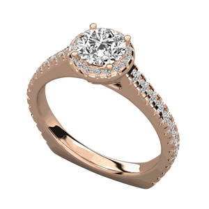 Anillo de Compromiso con Halo de Diamantes Cultivados en Laboratorio, Corte Redondo, en Oro Rosa de 14K, Estilo Elegante - Product Image 3