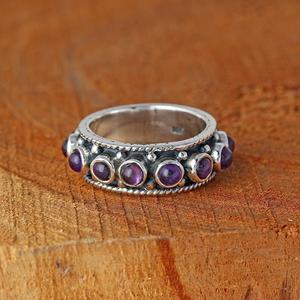 Anillo de amatista natural, anillo de eternidad completa púrpura, joyería minimalista de Plata de Ley 925, anillo de banda oxidada, regalo para mujer - Product Image 1
