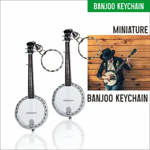 BANJOO พวงกุญแจกีต้าร์ทำจากไม้ขนาดเล็ก,อุปกรณ์เสริมเพื่อความสวยงามสำหรับตกแต่งเครื่องดนตรี