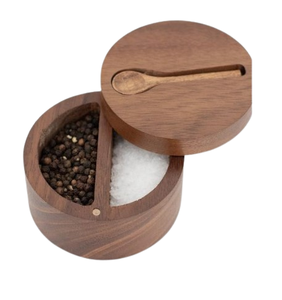 Utensilios de cocina Encimera Tazón de sal y especias hecho a mano Tazón de azúcar de madera de roble con tapa Venta caliente Juego de Azucareros redondos - Product Image 4