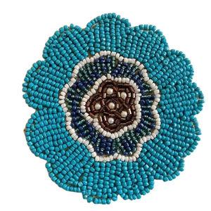 Posavasos con cuentas de diseño Floral, cuentas de vidrio de color azul, juegos de posavasos con cuentas de poliéster de forma redonda para decoración de boda - Product Image 1