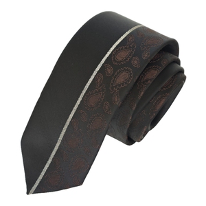 ลาย Paisley สีดำและน้ำตาลเน็กไทตัดบาง - Product Image 2