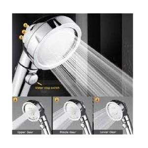 Pommeau de douche à économie d'eau haute pression à 3 fonctions avec fonction marche/arrêt, finition chromée - Product Image 1