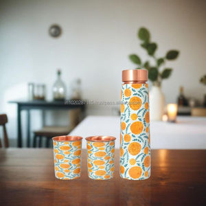 Handcrafted copper <b>water</b> <b>bottle</b> with vibrant enamel floral prints and natural wellness benefits suitable for daily use and decor - Product Image 1