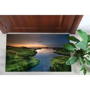 Tapis imprimé vert et bleu : Grand, pour salon, escalier, salle de bain, tapis en chenille - Product Image 1