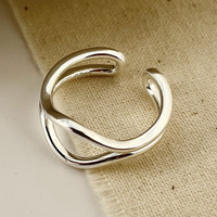 Bague géométrique irrégulière Bague en argent sterling S925 Minimalist Light Luxury Cold Style Double Layer Wave Opening Index Finger Ring