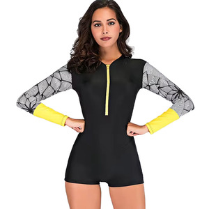 Traje de Baño de Una Pieza de Manga Corta con Cierre de Alta Calidad para Mujer, Transpirable, Ecológico, de Spandex/Poliéster, Color Sólido - Product Image 2