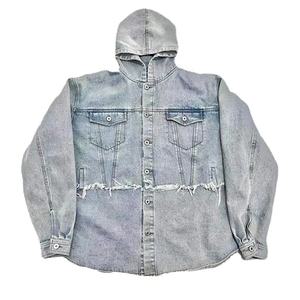 แจ็กเก็ตยีนส์มีฮู้ดสำหรับผู้ชาย, แจ็กเก็ตยีนส์ฮิปฮอปแจ็คเก็ตยีนส์ย้อนยุคแจ็คเก็ตบอมเบอร์ลำลองแนวสตรีทเสื้อแจ็คเก็ตมีฮู้ด - Product Image 2