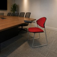 Chaise de formation moderne rouge avec tablette d'écriture et base en métal robuste pour salle de classe, salle de conférence, salle de formation