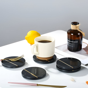 Ensemble de sous-verres en céramique de luxe de 4 pouces de meilleure qualité conception hexagonale personnalisée marbre blanc et bois rond et carré 6 pièces tampons/tapis à boire - Product Image 3