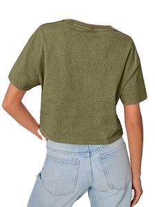 Camiseta Corta para Mujer, Lavada al Ácido, 100% Algodón, Corte Holgado, Manga Corta, Tinte Liso, en Oferta, Transpirable, Informal, 2026 - Product Image 4