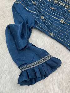 Ensemble Kurta pour femme Unity Luxure, bleu sarcelle, brodé, avec dupatta, mélange de soie Chanderi de qualité supérieure, tenue ethnique festive - Product Image 4