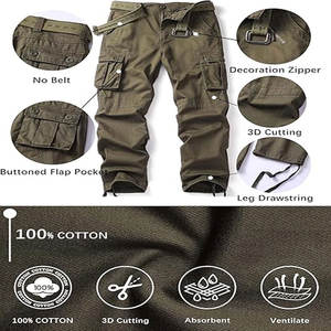 กางเกงคาร์โก้ผู้ชายน้ำหนักเบามีกระเป๋าข้างมีกระเป๋าข้างผ้าฝ้ายเอวสูงสไตล์ลำลองระบายอากาศ - Product Image 4