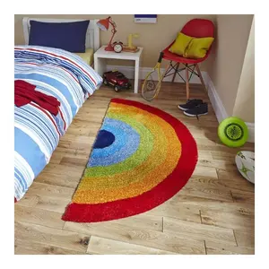 Attractive Rainbow Shaped Rug Embroidered Semicircle Thickened Shaggy Floor Mat Living Room Colorful Cartoon Bedside Area Rugs