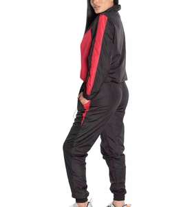 2025 Conjunto cortavientos de color sólido de dos tonos con logotipo personalizado | Dos piezas de manga larga para mujer con pantalones para exteriores - Product Image 4