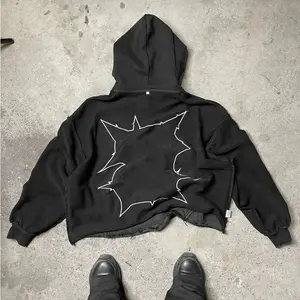 Nouveaux sweats à capuche brodés en détresse pull imprimé personnalisé 500gsm sweats à capuche 100% coton sweats à capuche respirants - Product Image 5