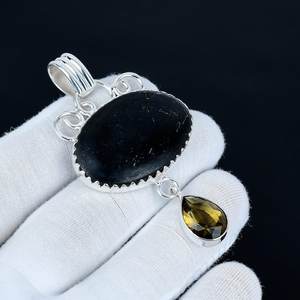 Natural Black Onyx Pendant 925 Sterling Silver Handmade Statement Designer Jewelry IGI Certified Engagement Gifts for Children's - Product Image 1