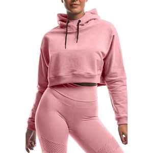 ML78OEM Sweat à capuche court deux pièces avec logo personnalisé pour femmes 500 g/m² Survêtements en coton Ensemble sweat à capuche zippé de grande taille - Product Image 5