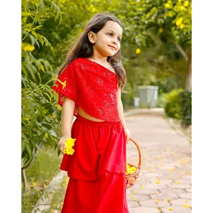 Conjunto Sharara de Georgette Rojo para Mujer Bordado - Product Image 4