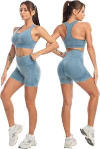 Conjunto de Yoga para Mujer, Color Sólido, Sujetador Deportivo y Pantalones Cortos, Transpirable, Elástico en Cuatro Direcciones, Cintura Elástica, Ropa Deportiva para Fitness y Entrenamiento - Product Image 5