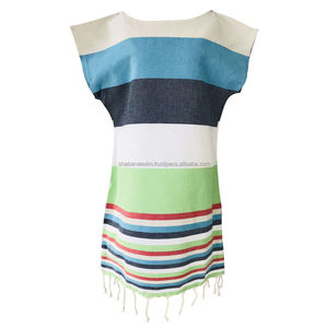 Serviette de plage en coton de haute qualité à capuche Poncho tissé à la main rayé coloré Fouta style turc Hammam - Product Image 3