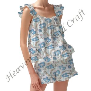 Shorts <b>Pajama</b> Set <b>For</b> <b>Women</b> Wear Autumn Spring/<b>Summer</b> Floral Fitted Strappy Ruffle Trim Sleeves PJ Set - Product Image 2