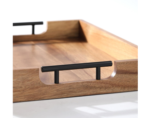 Contemporary Design Wooden Platters Fruit Serving <b>Tray</b> Steel Handle <b>Large</b> Acacia Wood Snack Plates Wooden <b>Tray</b> - Product Image 4