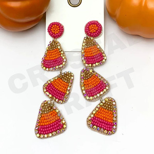 Boucles d'oreilles en perles de football de style vintage pour femmes patriotique Orange blanc bleu couleur tissu pour le jour du souvenir de mariage - Product Image 5