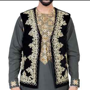 Gilets tribaux Kuchi traditionnels afghans Offre Spéciale pour hommes broderie dorée vêtements courts respirants indiens - Product Image 2