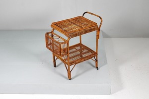 Natural Handmade Rattan Bar Cart <b>Trolley</b> <b>With</b> <b>Storage</b> Shelf Eco Friendly Wholesale Furniture For Restaurant Bar Hotel Supplier - Product Image 2