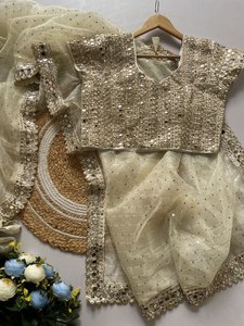 2025 chất lượng nặng Organza vải coading & embrodiary Ren biên giới trong Saree với cùng một áo mảnh cho phụ nữ hoặc cô gái mặc - Product Image 5