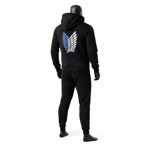 Conjunto Deportivo Unisex con Capucha Negra, Cierre de Cremallera, Manga Larga, Estilo Casual para Correr, Color Sólido, Algodón, Corte Regular, Transpirable, Ropa de Invierno 2 en 1 - Product Image 4