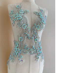 Hecho a mano India elegante pieza completa evento nocturno cosido Polymesh tela cuentas de cristal forma de flor parches Rhinestone boda - Product Image 5