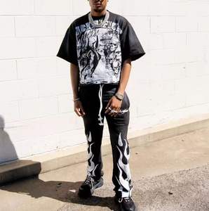 OEM Personnalisé Dernière Conception Broderie Empilée Hommes Survêtements Évasés Lavage À L'acide Survêtement Empilés Impression Bouffée Survêtements - Product Image 6