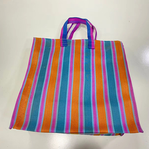 Bolsas de compras hechas a mano tejidas de plástico a rayas tejidas de nailon reciclado y PP hechas en la India bolsas de mercado ecológicas bolsas al por mayor - Product Image 1