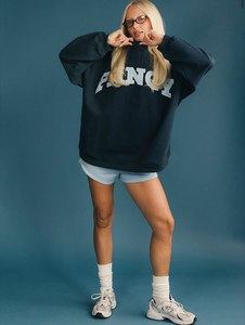 Sweat-shirt à col montant réversible pour femme, imprimé personnalisé sur le devant, manches longues, surdimensionné, en polaire écologique, pour l'hiver - Product Image 2