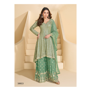 Designer Anokhi Modern Festive Salwar Kameez Palazzo Suit Real Georgette avec broderie lourde et travail de séquence pour les fêtes - Product Image 1