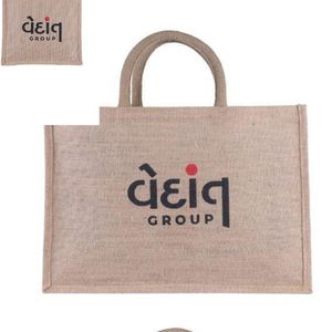 Vente en gros de sacs fourre-tout en jute noir pliable et naturel avec logo personnalisé 38x45x8cm avec fermeture à glissière, épaule et ruban avec poignée Shopping personnalisé - Product Image 2